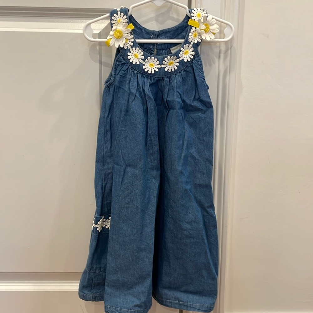 Cynthia Rowley denim dress with embroidered daisies (and matching hair clips)!